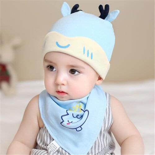 2020 baby hat spring and autumn thin baby infant baby newborn cotton tire cap hat scarf 2-piece set
