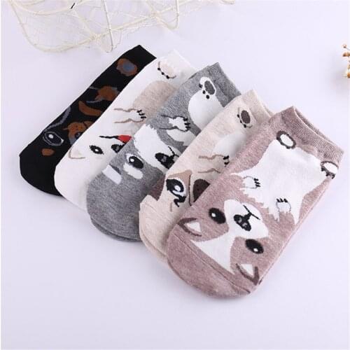 5 Pairs/Lot Cotton Printing Tube Socks Harajuku Cute Dog Pug Cute Socks Women Cartoon Sox Floor Unisex Socks Female Animal Sock
