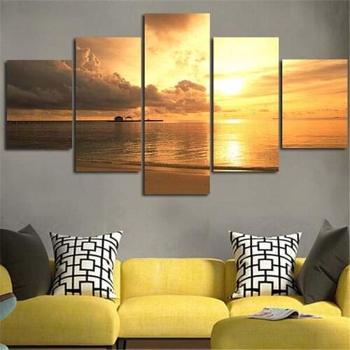 5Planes Wall Painting Art Pictures Sunset Red River Landscape Morden Print Poster On Canvas For Living Room Home Decor