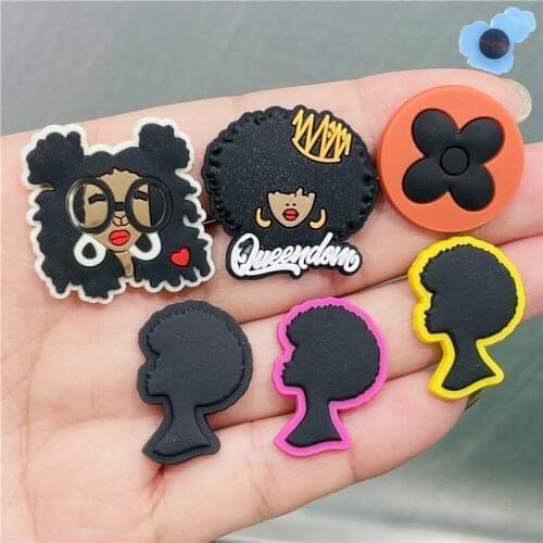 50pcs Wholesale PVC Fashion Black Girls Shoes Accessories Garden Shoe Decorations Fit Croc Jibz Charm Kids Wristband