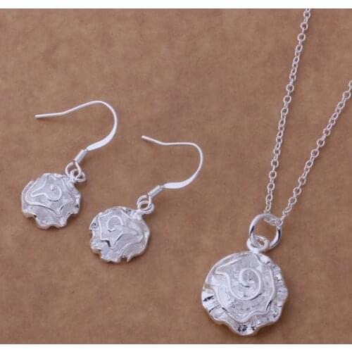 AS192 Hot Silver Plated Free Shipping Charm Christmas Gifts Fashion Jewelry Sets Earring 288 + Necklace 301