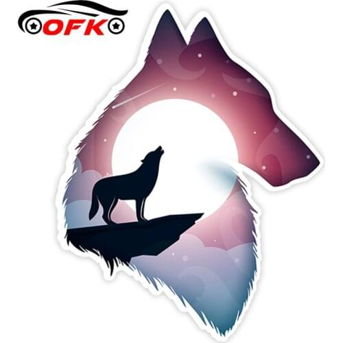 Car Stickers Decor Motorcycle Decals Silhouette of Wolf with Landscape Decorative Accessories Creative Sunscreen Waterproof PVC