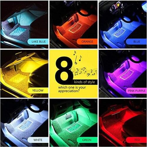 Car RGB Lights LED Strip Neon Lamp Decorative Atmosphere Light Wireless Remote/Music/Voice Control Car Interior Light Waterproof