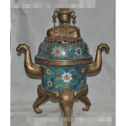 Free shipping S02130 20"china bronze cloisonne enamel wealth Elephants statue incense burner Censer