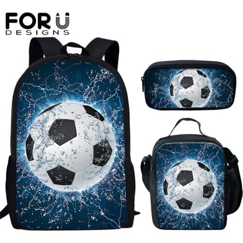 FORUDESIGNS 3 Pcs/set Kids School Bags 3D Ice Soccerly/Foot Ball Pattern Backpack Schoolbag For Teen Boys Girls Bookbags Mochila