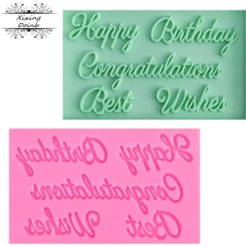 DIY Happy birthday shape Sugarcraft Silicone Molds letter Gumpaste Chocolate Fondant Cake Decorating Tools wholesale