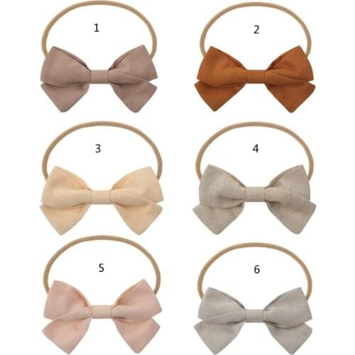 Newborn Baby Elastic Headband Sweet Linen Bow Knot Stretchy Hair Band Toddler Infant Kids Girls Decorative Hair Accessories Phot