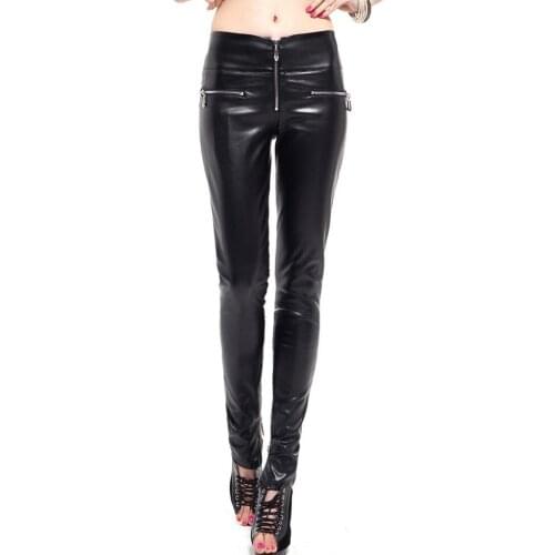 Hot Sale ! Fashion Brief External Zipper Womens Fashion Slim High-grade Imitation Sheepskin Pants Skinny Pencil Pants / 25-31