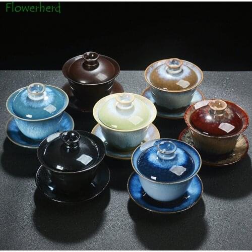 Ceramic Porcelain Gaiwan Teaware Kung Fu Tea Set Cup Teacup Tea Bowl Large Tea Set White Porcelain Three Talent Bowl