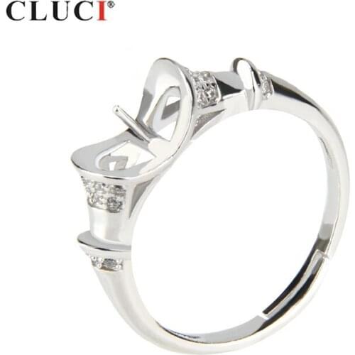 CLUCI Authentic Silver 925 Women Pearl Ring Mounting Fashion Adjustable Ring for Wedding Engagement SR2044SB