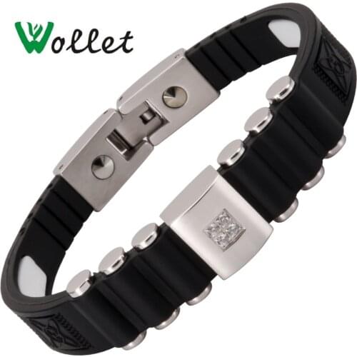 Buy 1 get 1 m*a*k 99.999% Germanium Black Silicone Stainless Steel Bracelet Bangle for Men Health Care Healing Energy