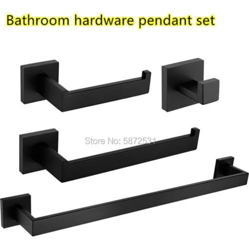 Hot selling set stainless steel towel bar towel rack four piece clothes hook toilet paper holder bathroom hardware pendant black