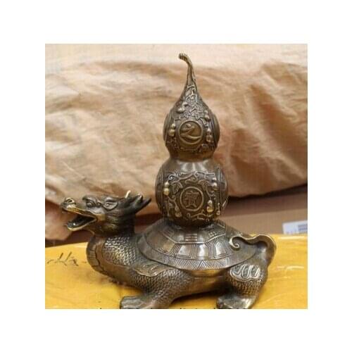 Copper Brass CHINESE crafts Asian 11 China Bronze Fengshui Folk Longevity Dragon Tortoise Turtle Calabash Statue