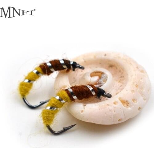 MNFT 10Pcs Fly Fishing Lures Chironomid Midge Pupa Silver Flash Zebra Nymph Trout Flies Fly fishing Hook Size 10# Caddis Larva