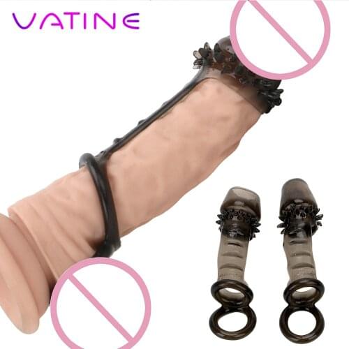 Penis Sleeve Reusable Man Spike Dotted Condom Extender Penis Ring Dildo Enlargement Delay Ejaculation Adult Sex Toy for Men
