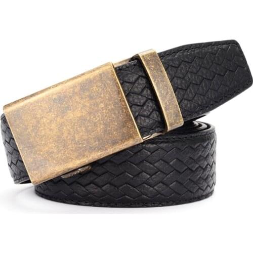 Mens Leather Ratchet Dress Casual Jeans Belt with Automatic Buckle, Adjustable Sizes Leather Belts for Men Width:35mm