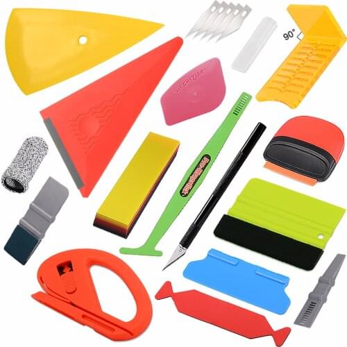 EHDIS Tinting Automotive Tools Kit Vinyl Car Glass Scraper Silicone Dry Cleaning Edge Felt Spatula Wrapping Film Window Squeegee