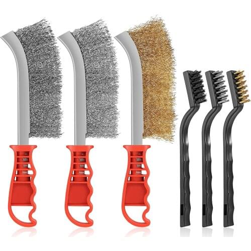6-Piece wire brush set, stainless steel brass nylon hand wire brush set for wood, automobile, welding slag, rust removal