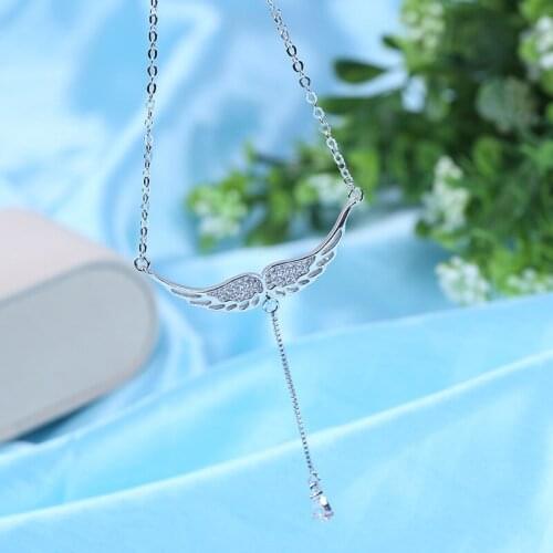 2017 new hot S925 sterling silver necklace fashion wings Cubic Zirconia studded pendant women necklace