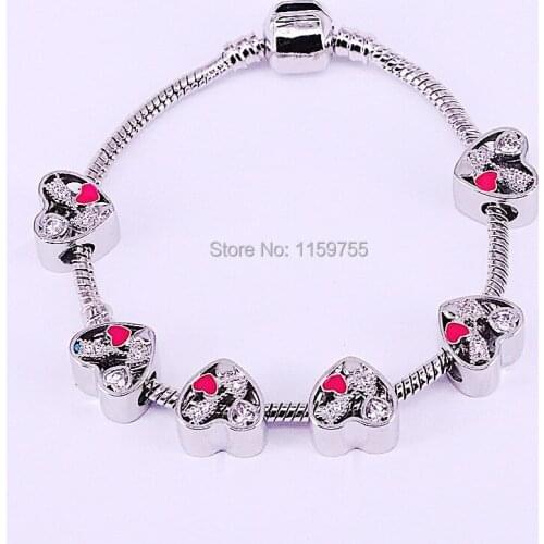 30Pcs New Arrival Micro Pave Zircon Enamel Heart Shape Big Hole Beads Jewelry Making DIY Accessories For Girl Gift