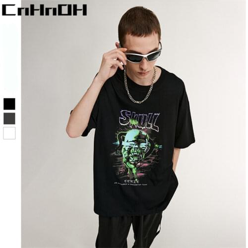 CnHnOH New Arrival Teeshirt Homme Instagram Mens T-shirts Oversized Top Skull HipHop Printing Clothing Tee Shirt 13080