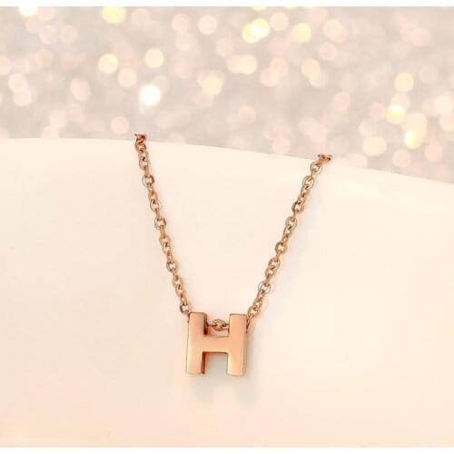 Top Quality Rose Gold Color Titanium Steel Letter H Pendant Necklace Women Fashion 316L Stainless Steel Jewelry Not Fade (GN215)