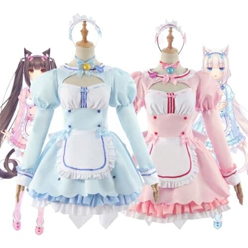 Game NEKOPARA Vol.4 Chocola Maid Dress Cosplay Costume Cute Blue Dress Women Girl Outfits