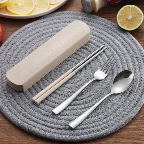 Portable Spoon Fork Chopsticks Dinnerware Set Creative Stainless Steel Cutlery Set With Box Kitchen Lunch Tools
