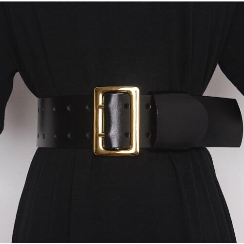 Luxury designer Women Wide Belt Gold Big Pin Buckle Female Leather Belts vintage waist Belt Dress Crost Belt Fashion