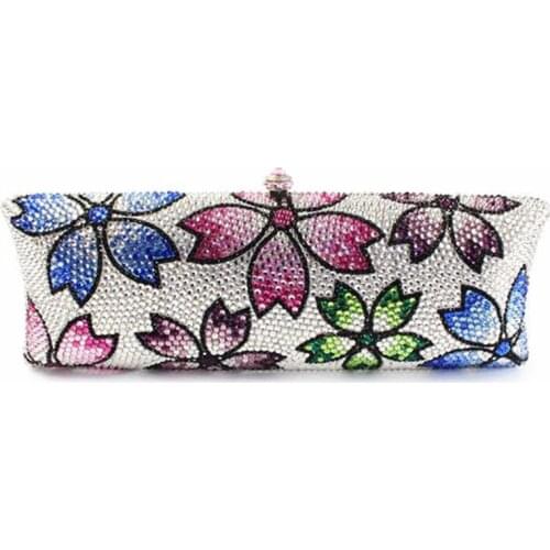 Luxury Silver Metal Clutch Evening Bags For Women 2018 Colorful Full Diamonds Fashion Party Purse Ladies Crystal Floral Handbags