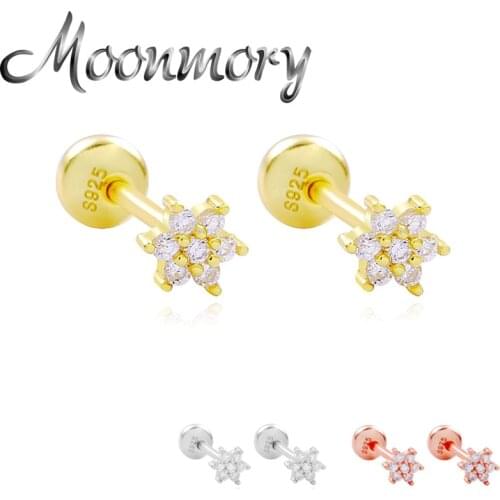 Moonmory 925 Sterling Silver White Zircon Flowers Bead Stud Earring For Girl Christmas Gift Hot Sale Plant Tiny Brincos Jewelry