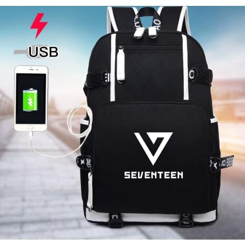 Seventeen 7 Korean Star USB Backpack Men Women Canvas School Book Bags Laptop Backpack Mochila Feminina Boy Girls