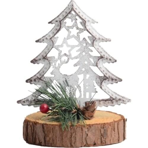 Elk Silhouette Hollow Christmas Tree Ornament Artificial Wood Desktop Decoration 85DA