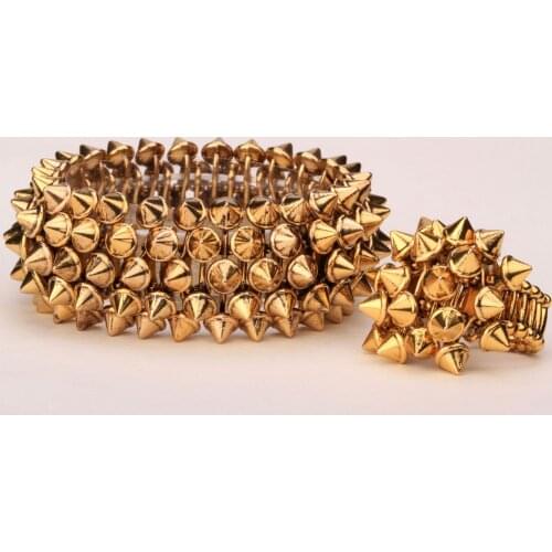 Spike stretch bracelet ring sets antique gold silver color hiphop jewelry gifts for women B19 wholesale dropshipping