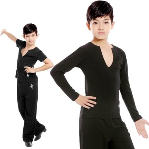 Ballroom Latin Dance Practice Wear Boy Dance Pants And Tops Sets Black Latin Dance Shirt Costume 2020