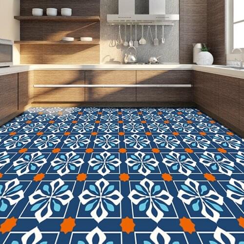 Retro Pattern Waterproof Floor Stickers Self Adhesive Wallpaper Thick Creative Wall Sticker for Kitchen Bathroom Decor Aesthetic