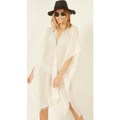 Y-London Women Ecru; Pleats Self Tassels Pareo, trend casual, fashion, sea, swim, swimwear