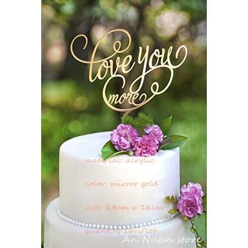 Mirror Gold Acrylic love you Wedding Cake Topper for Wedding Decoration Engagement Anniversary Party Supplies Cake Decorating