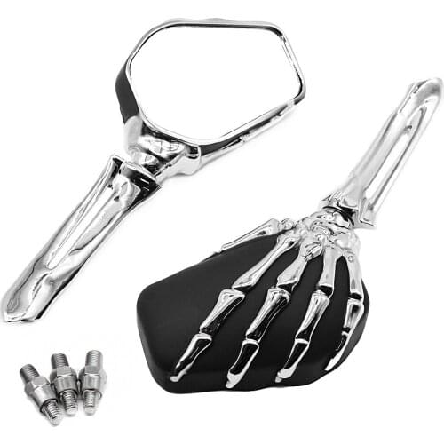 Pair Motorcycle Mirror Skeleton Skull Hand Claw Side Rear Clear View Glass Mirrors 10mm Universal