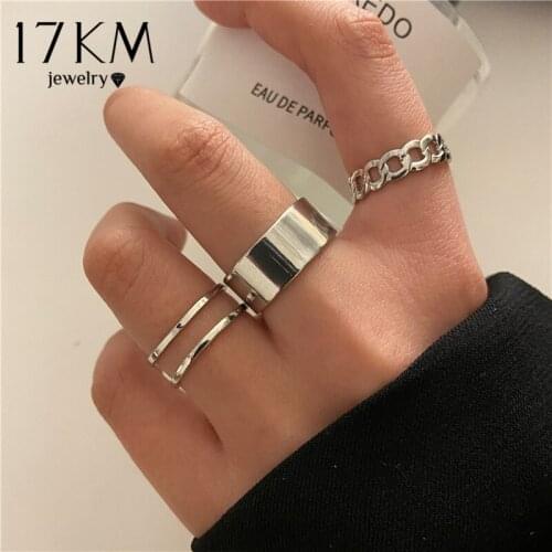 Boho Gold Silver Color Chain Rings Set Wedding Resin Ring For Women Punk Geoemtric Multilayer Rings Jewelry