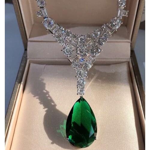 Luxury fashion accessories grandmother green water drop necklace micro-inlaid with zircon upscale evening wear for women necklac
