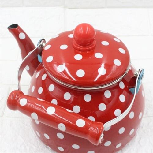 Kettle 2.8L Red Spots Milk Coffee Teapot Enamel Fine Kettles Induction Cooker Gas General Coffee Pot Kitchen Wedding Supplies