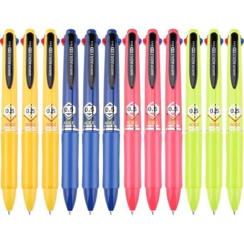 12 Baoke B45 Ballpoint Pen 0.5mm Signature Pen 4 Color Push Ballpoint Pen 4 Color Color Pen Holder Ballpoint Pen Office Supplies