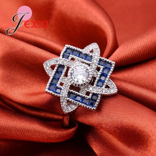 2020 Luxury Blue White CZ Zircon Rings For Anniversary Jewelry Women Silver Finger Ring For Wedding Party Bijoux