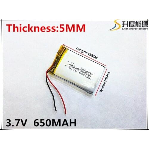 3.7V,650mAH,[503048] PLIB; polymer lithium ion / Li-ion battery for GPS,mp3,mp4,mp5,dvd,,model