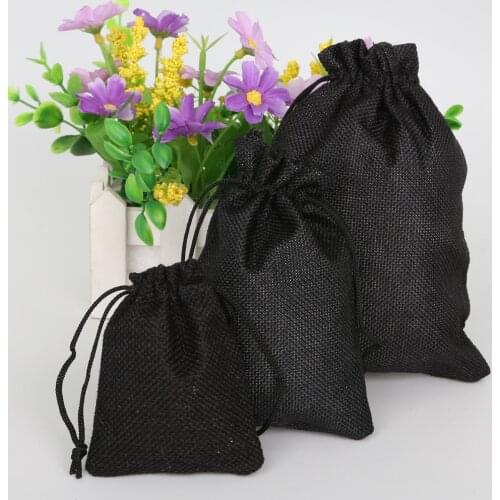 5Pcs/lot Black Color Decorative bags Linen Cotton Drawstring Bags Christmas/Wedding Gift Pouch Product Packaging Bags