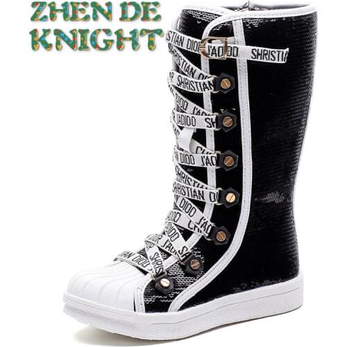 Sequin Girls' Boots Autumn New Kids' Knee Length Fashion Martin Boots Rubber Soft Platform Snow Boots Boys' Shoes