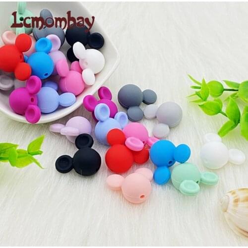 Lcmombay 50/100pcs Mickey Baby Teething Beads BPA Free Cartoon Mouse Shape Beads For Necklaces Food Grade Baby Teether Toy