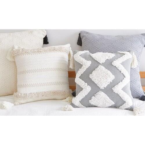 Throw Pillow Boho Decor Chair Cushion Seat Cushion Pillowcase Home Minimalist Pillow Tufted Tassel Morocco Gray Home Decoration