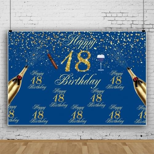 Laeacco Blue Backdrop For Photography Gold Dots 18th Happy Birthday Party Customized Poster Pattern Photo Background Photostudio